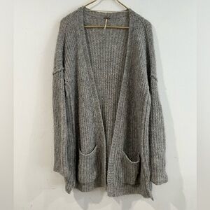 Free People Open Knit Sweater with Pockets, Grey Alpaca Blend, M